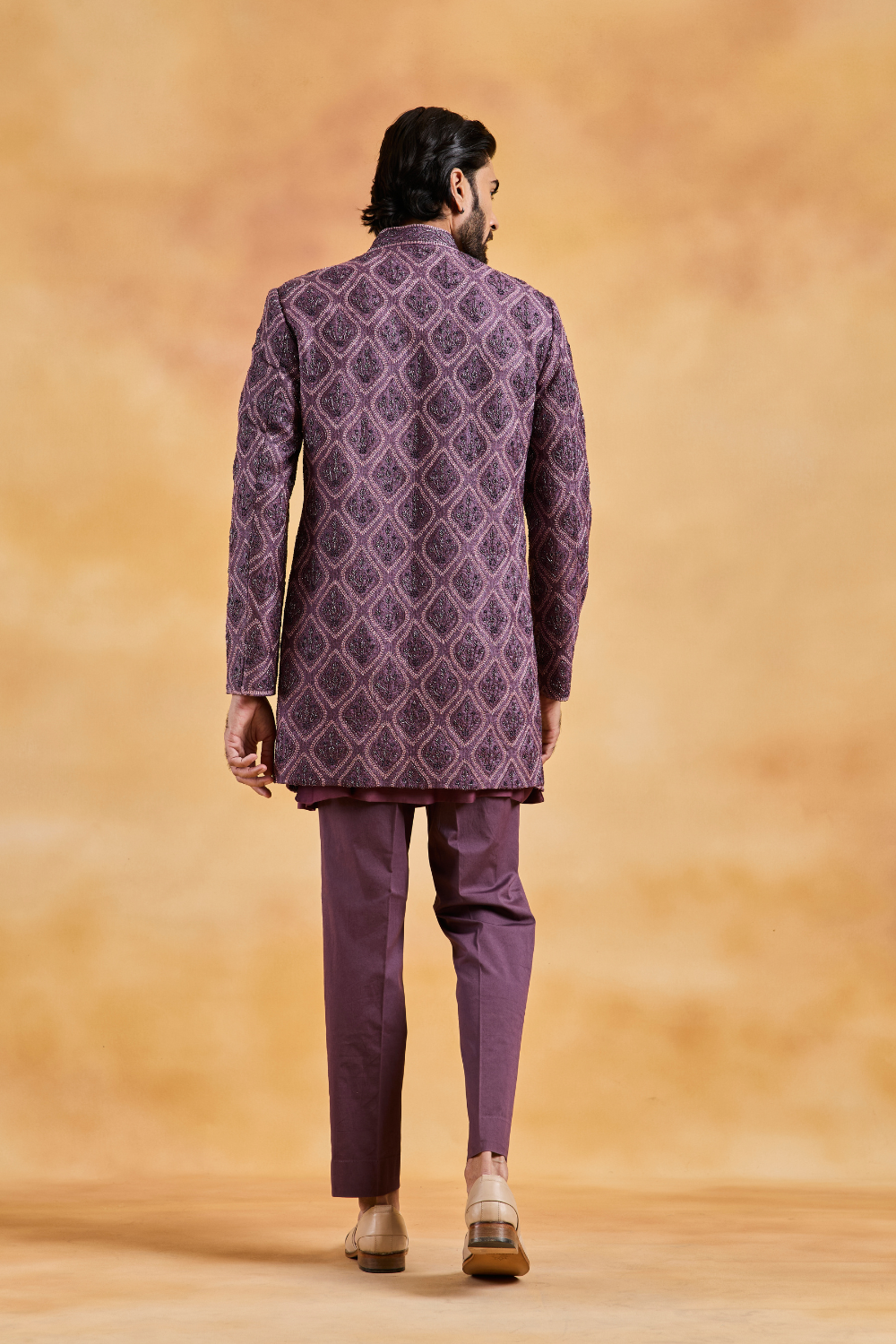 Wine Sherwani Kurta Trouser Set