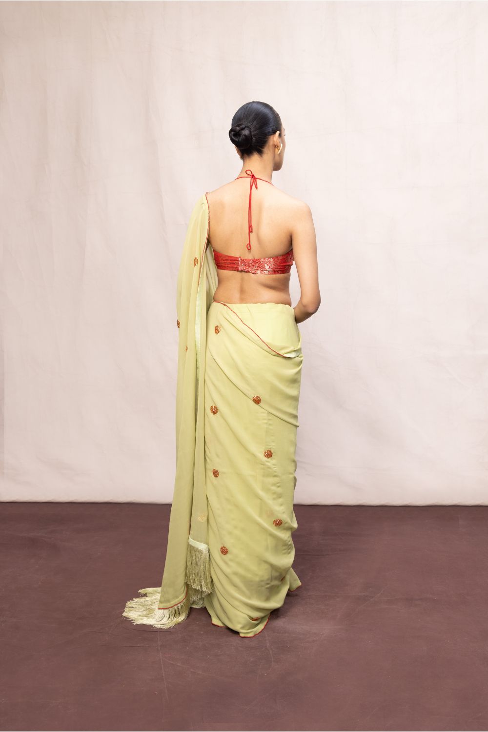 Handwoven Pistachio Green Georgette Embroidered Saree