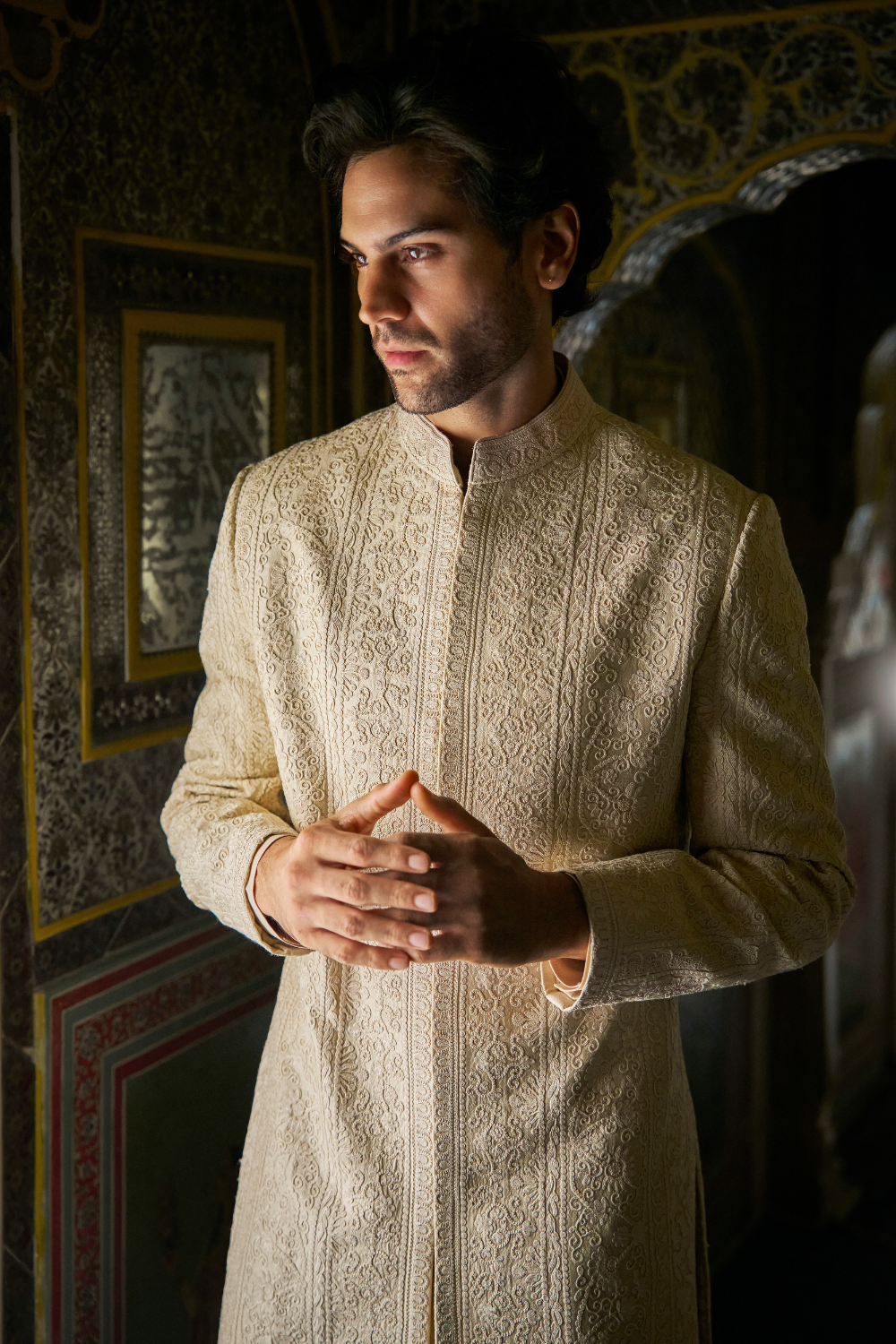 Champagne Thread Work Sherwani Set