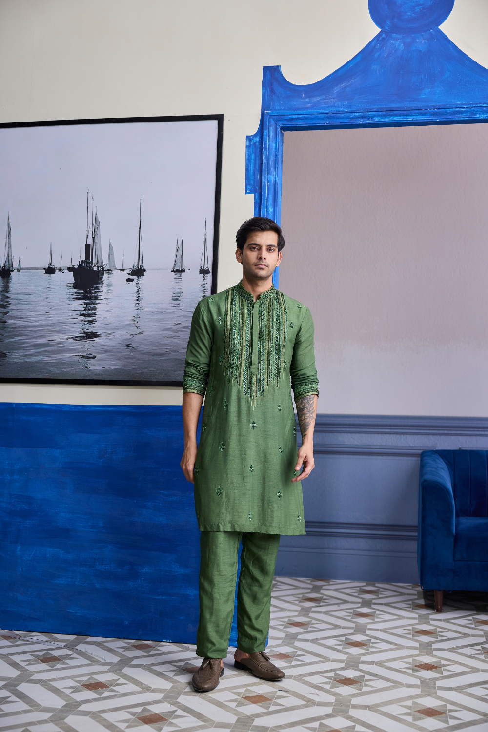Sage Green Embroidered Kurta with Pants