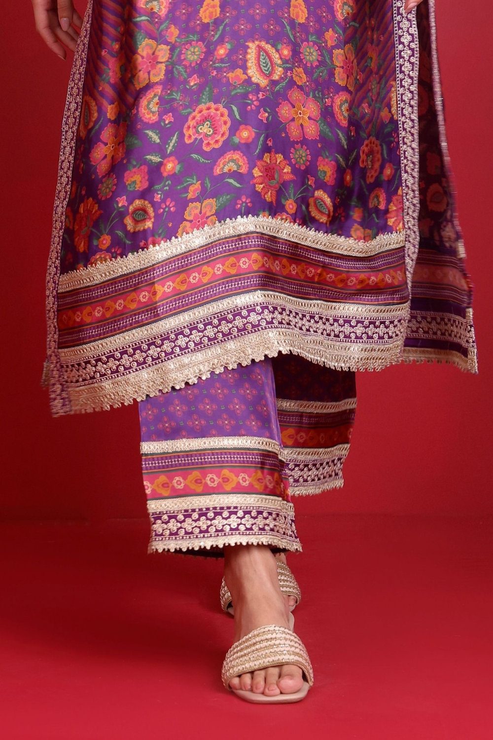 Osha Cupro Satin Purple Kurta Set
