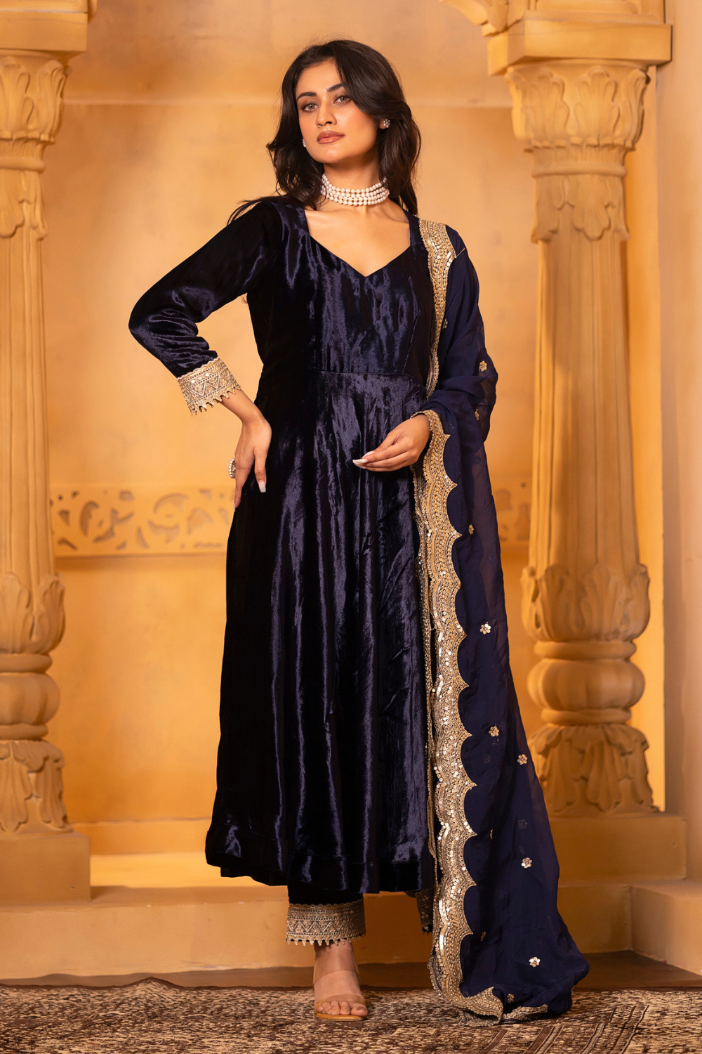 Navy Blue Anarkali Set