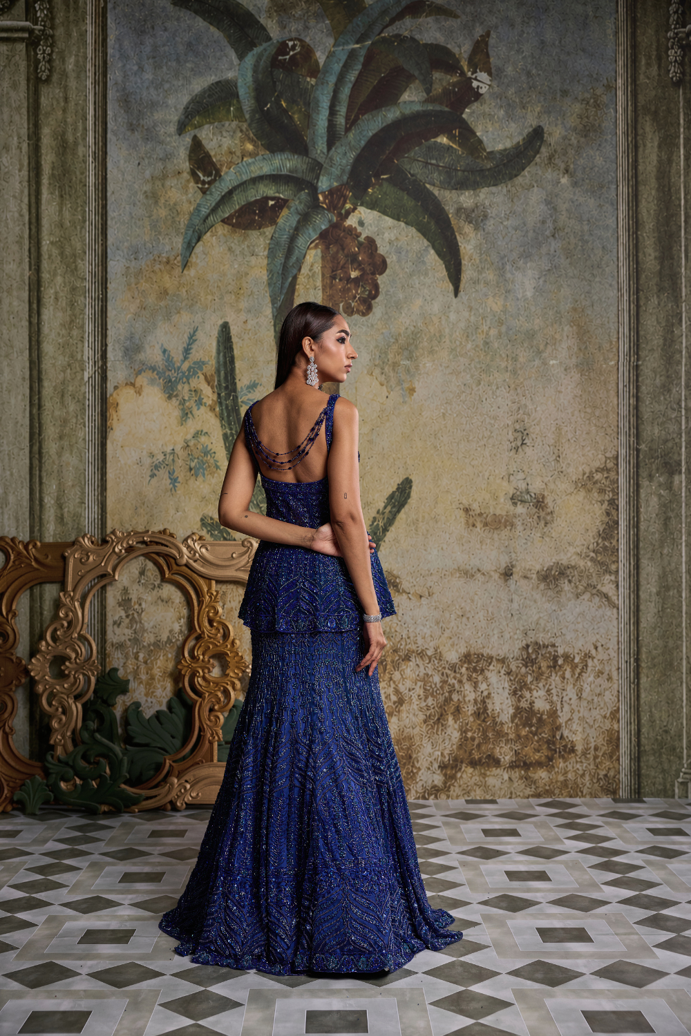 Teal Blue Embellished Mermaid Skirt Set