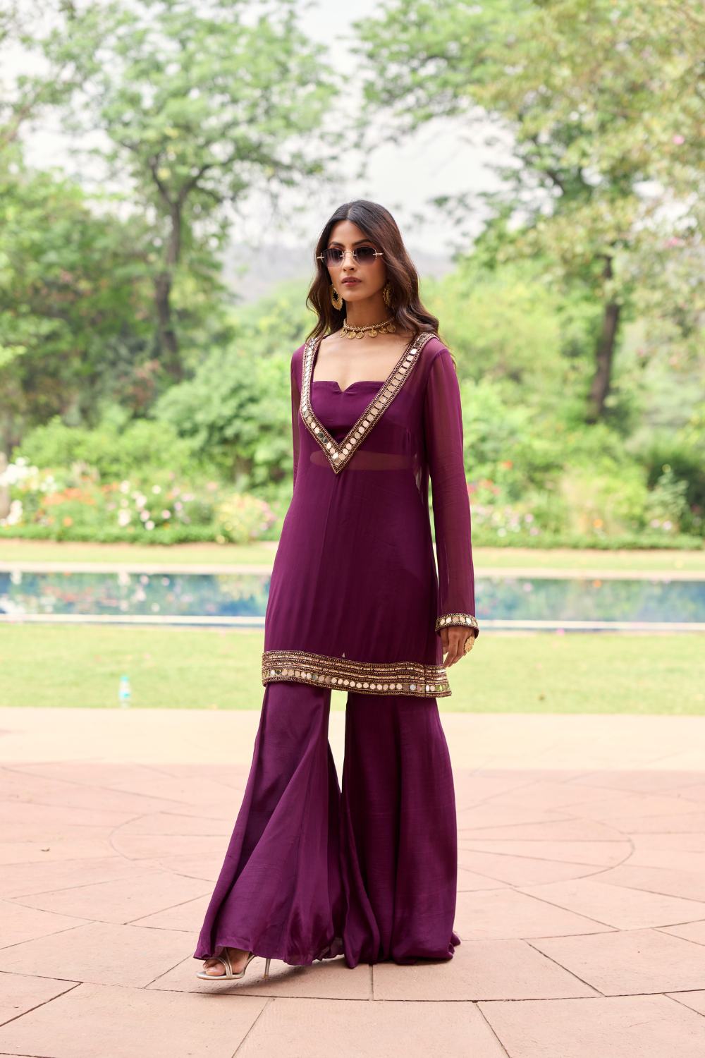 PLUM GEORGETTE KURTI SET