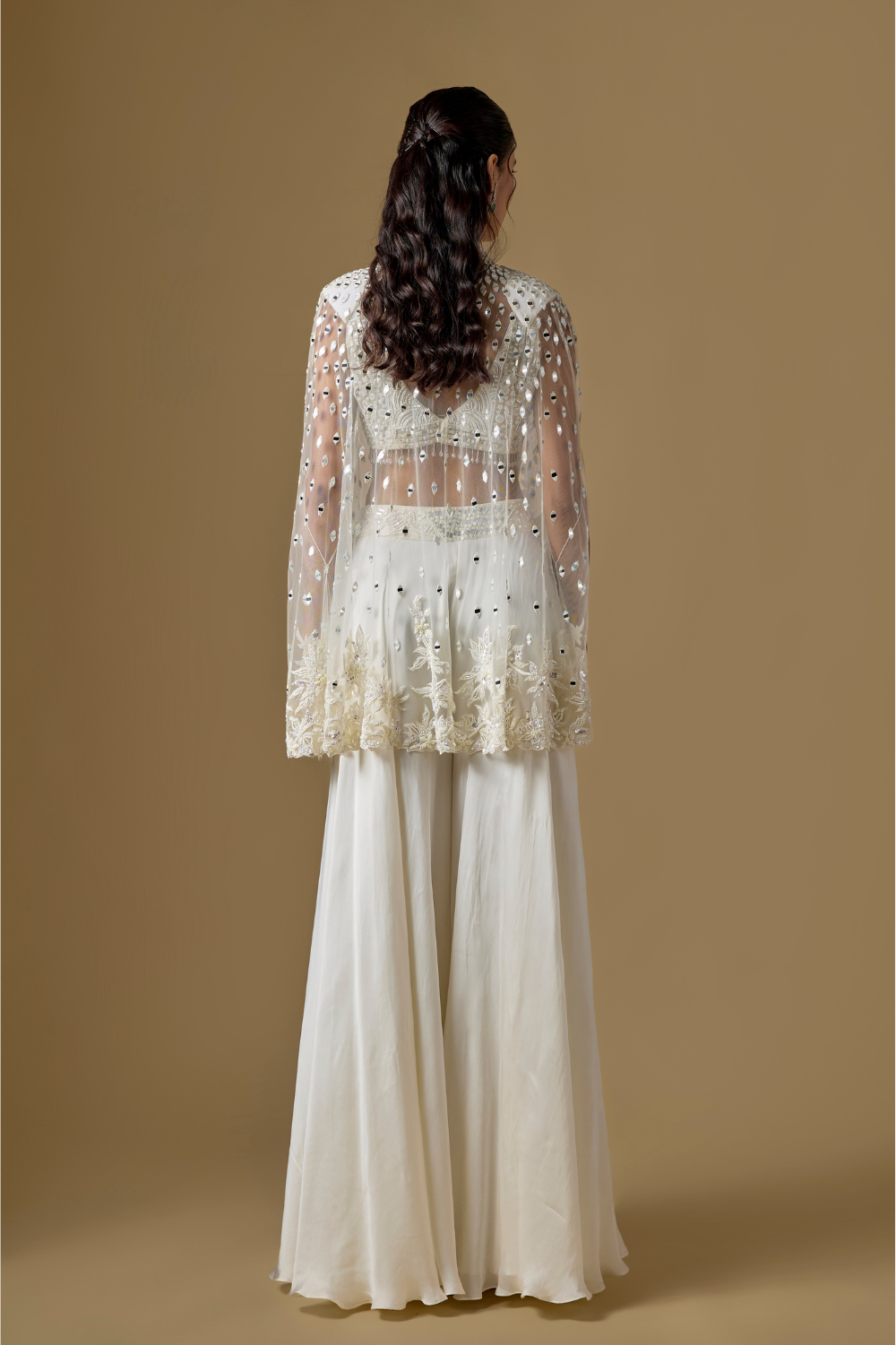 Seanna- Ivory Sharara Short Cape Set with Zentangle Blouse