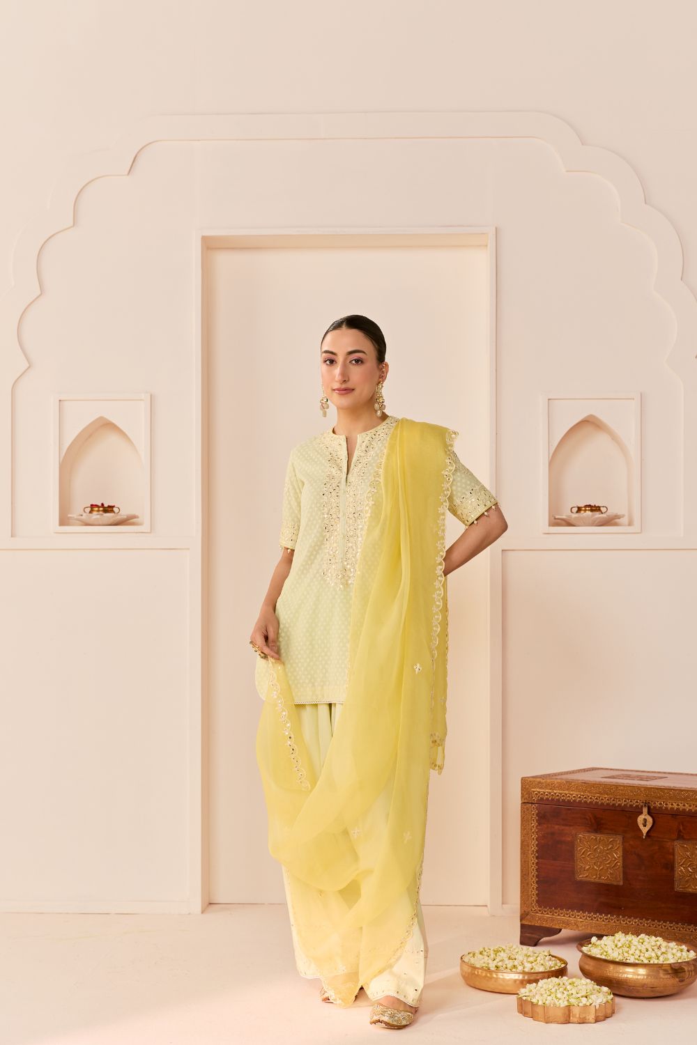 ANAISHA - MINT GREEN SHORT KURTA WITH FARSHI SALWAR AND DUPATTA