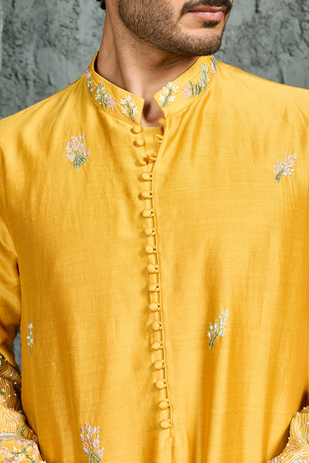 Yellow Gulrang Ridge Kurta Set