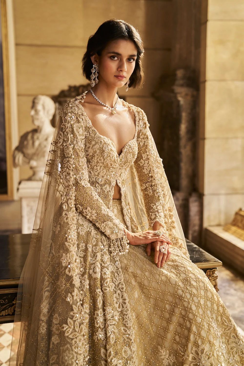 Cream Jacket Lehenga Set