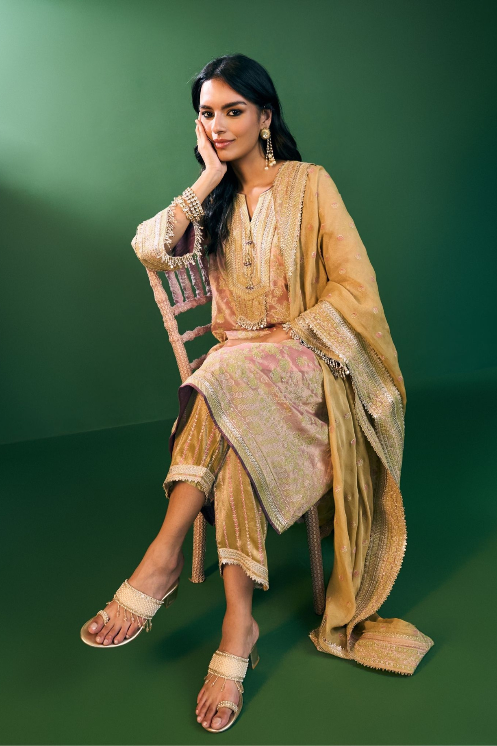 Aini Tissue Pink Kurta Set