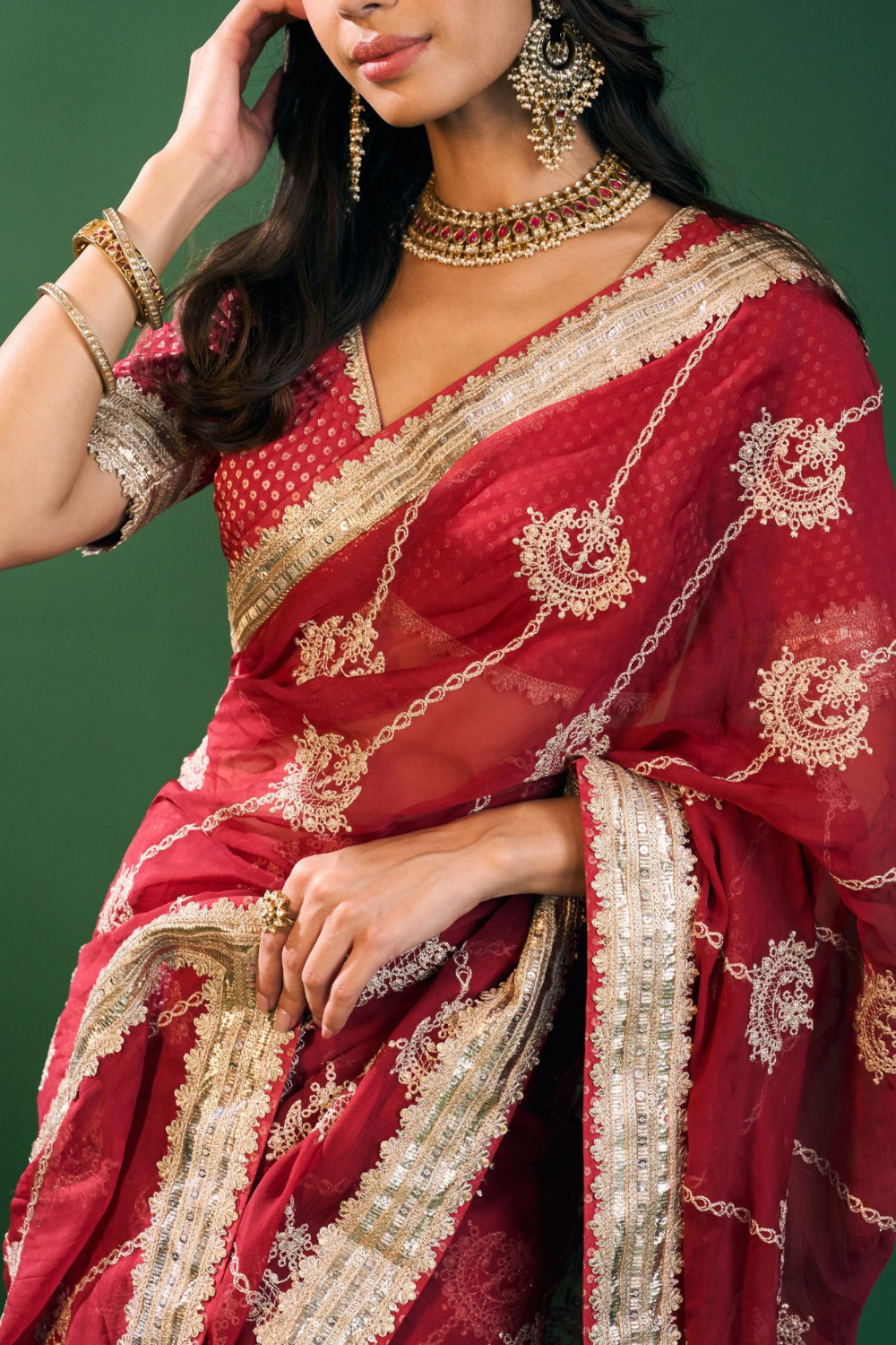 Kesa Organza Red Saree