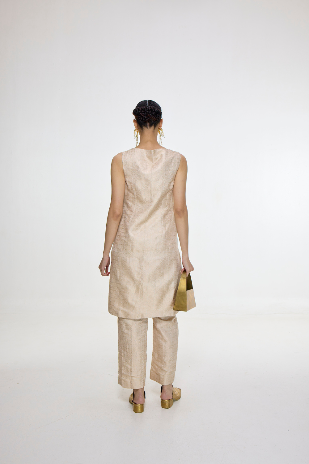 Handwoven Ivory-Gold Jacket Set