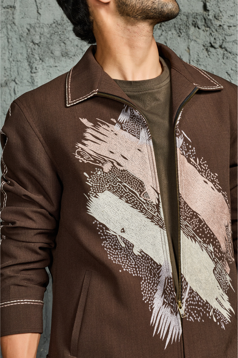 Brown Paint Strokes Shacket Set