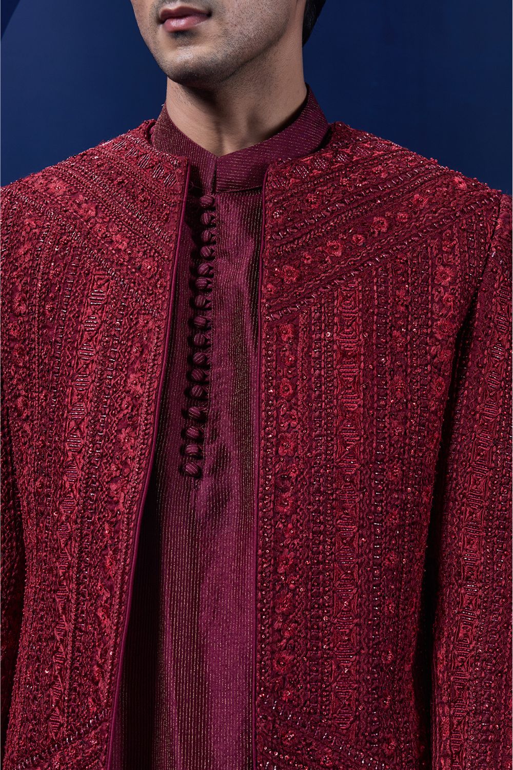 Wine open bandhgala   with thread , sequins & pearl  work