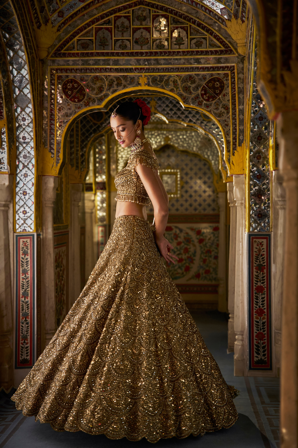 Antique Gold Scalloped Lehenga Set