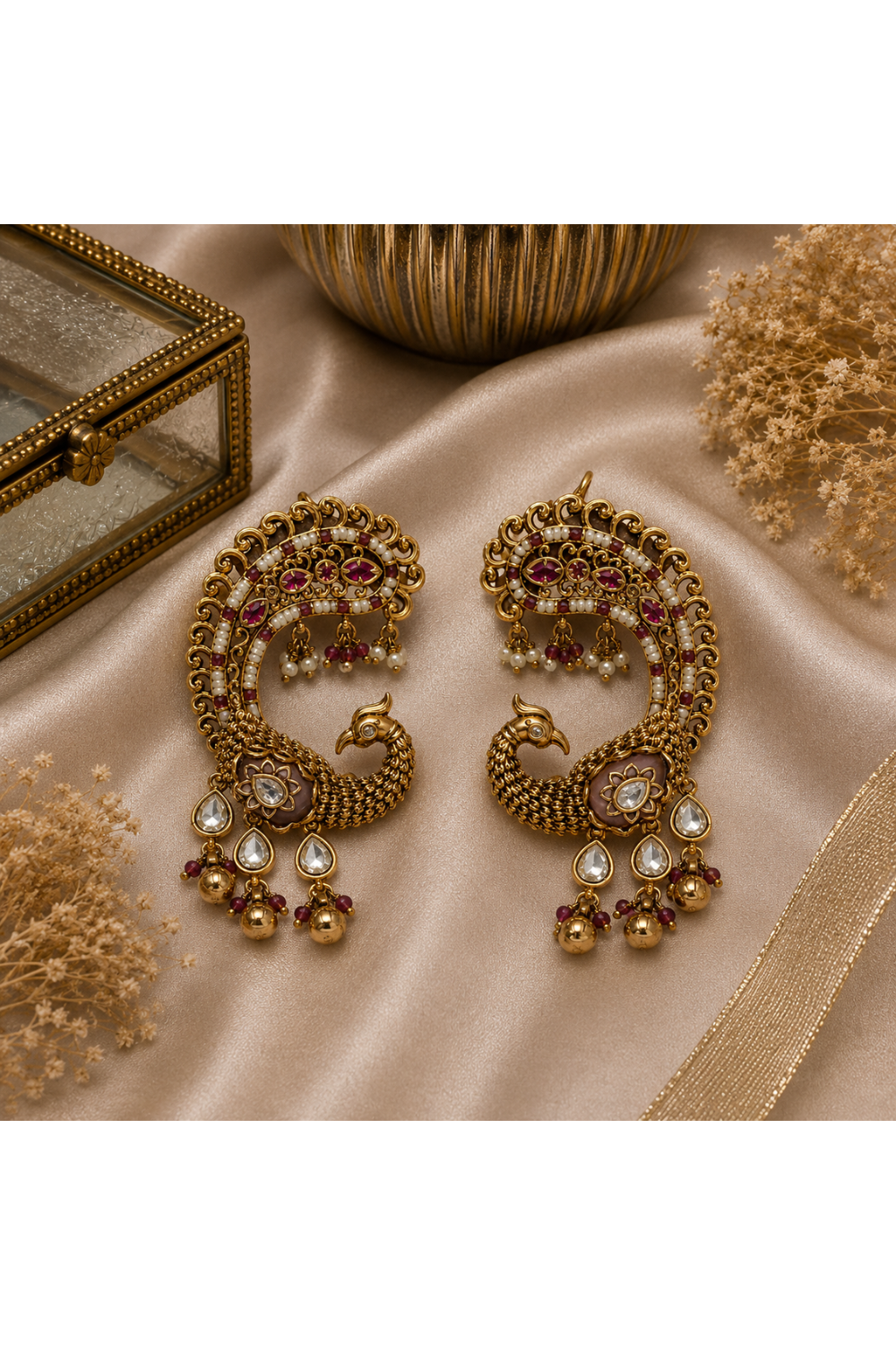 Ruby Peacock Statement Earrings