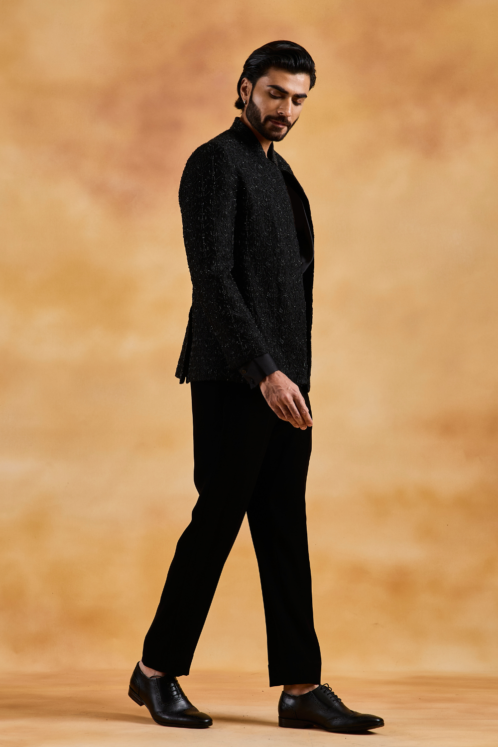 Black Open Jacket with Cowled Shirt and Pant