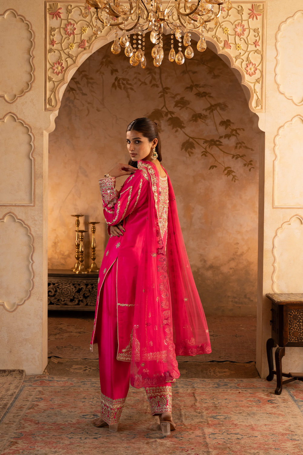 Red Raw Silk Anarkali Set