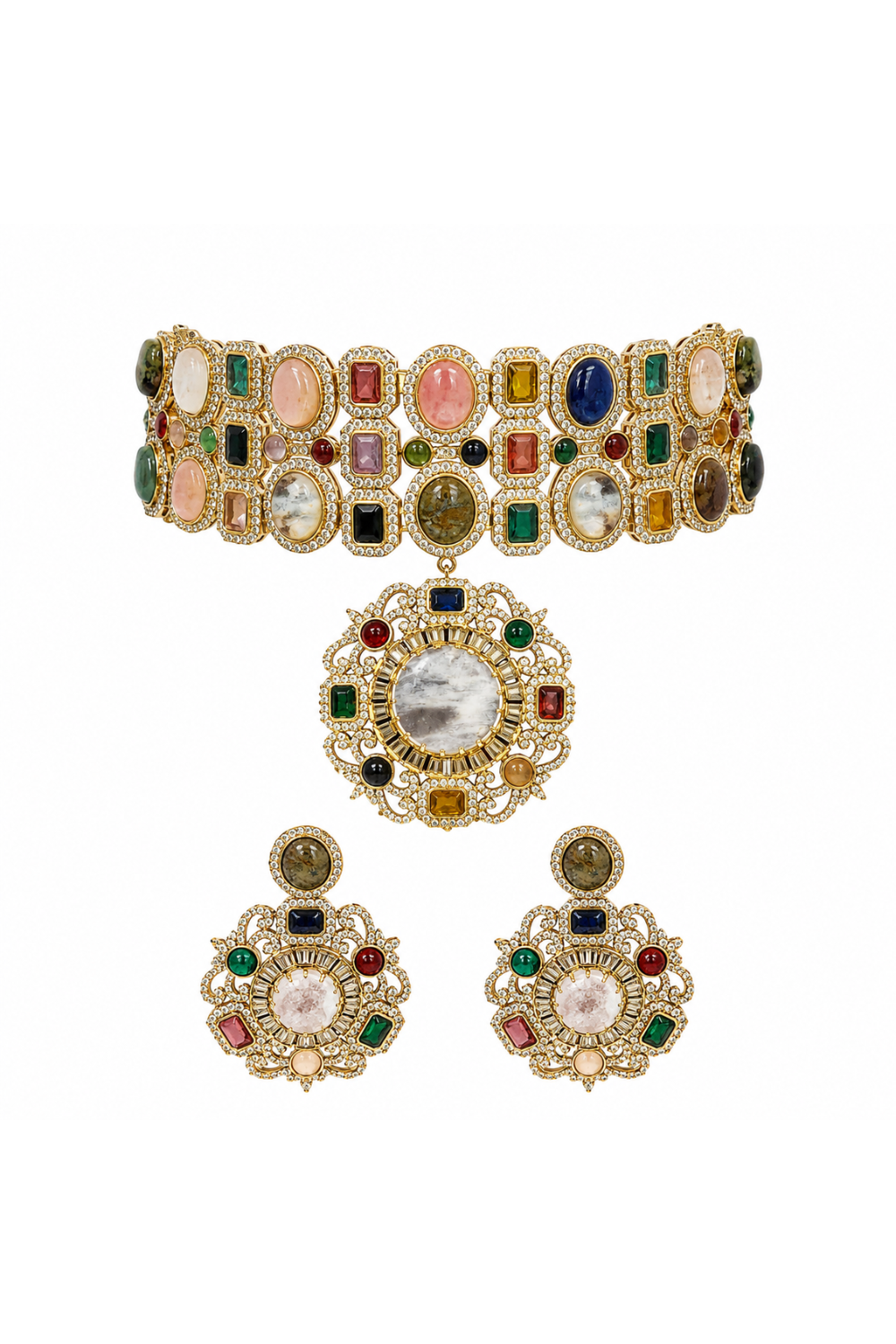 Multicolour Semi-Precious Stone Moissanite Choker Set