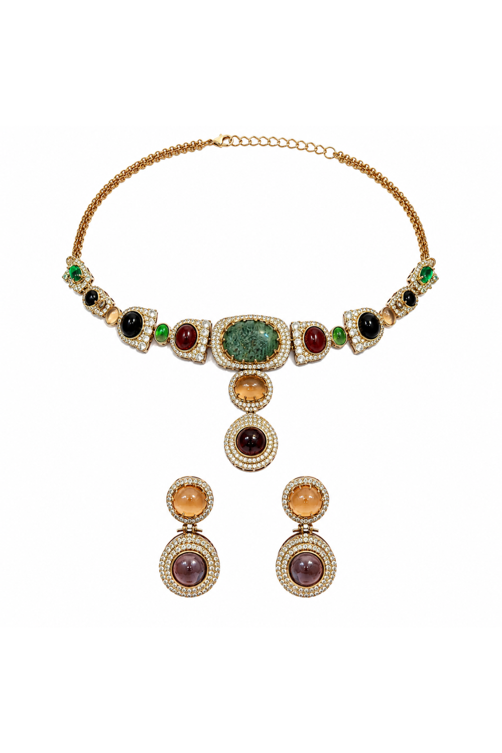 Multicolour Semi-Precious Stone Moissanite Necklace Set