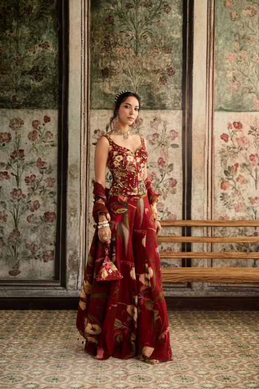 RED FLORAL PRINTED CO-ORD SET