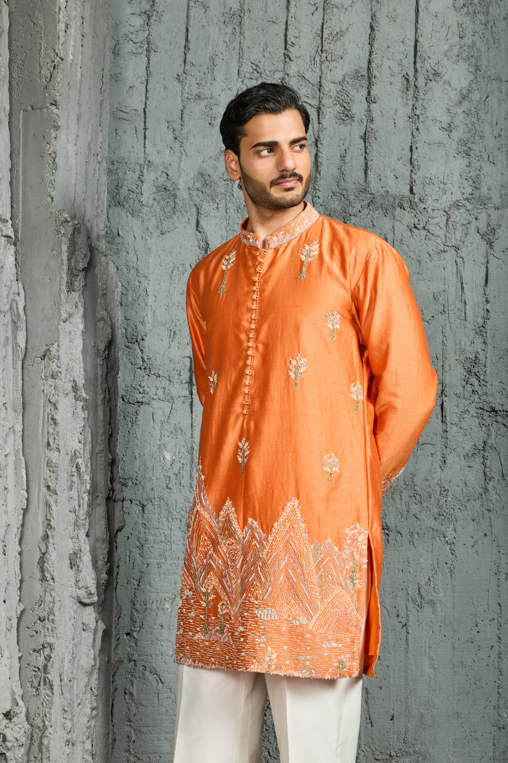 Orange Gulrang Ridge Kurta Set