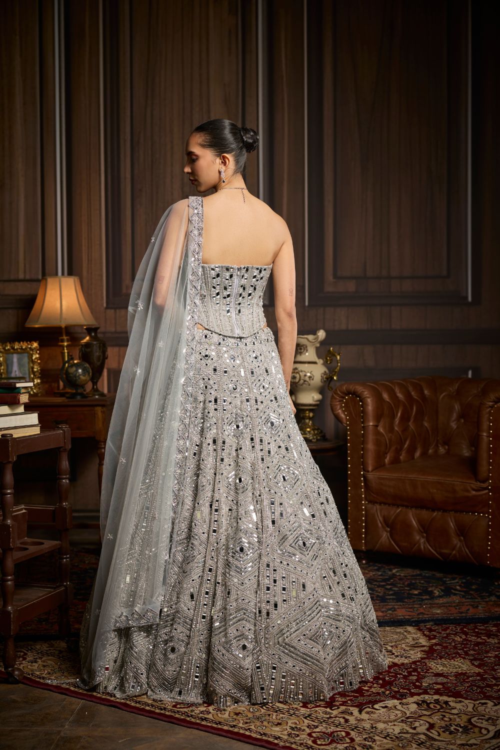 SILVER EMBELLISHED MIRRORWORK LEHENGA SET