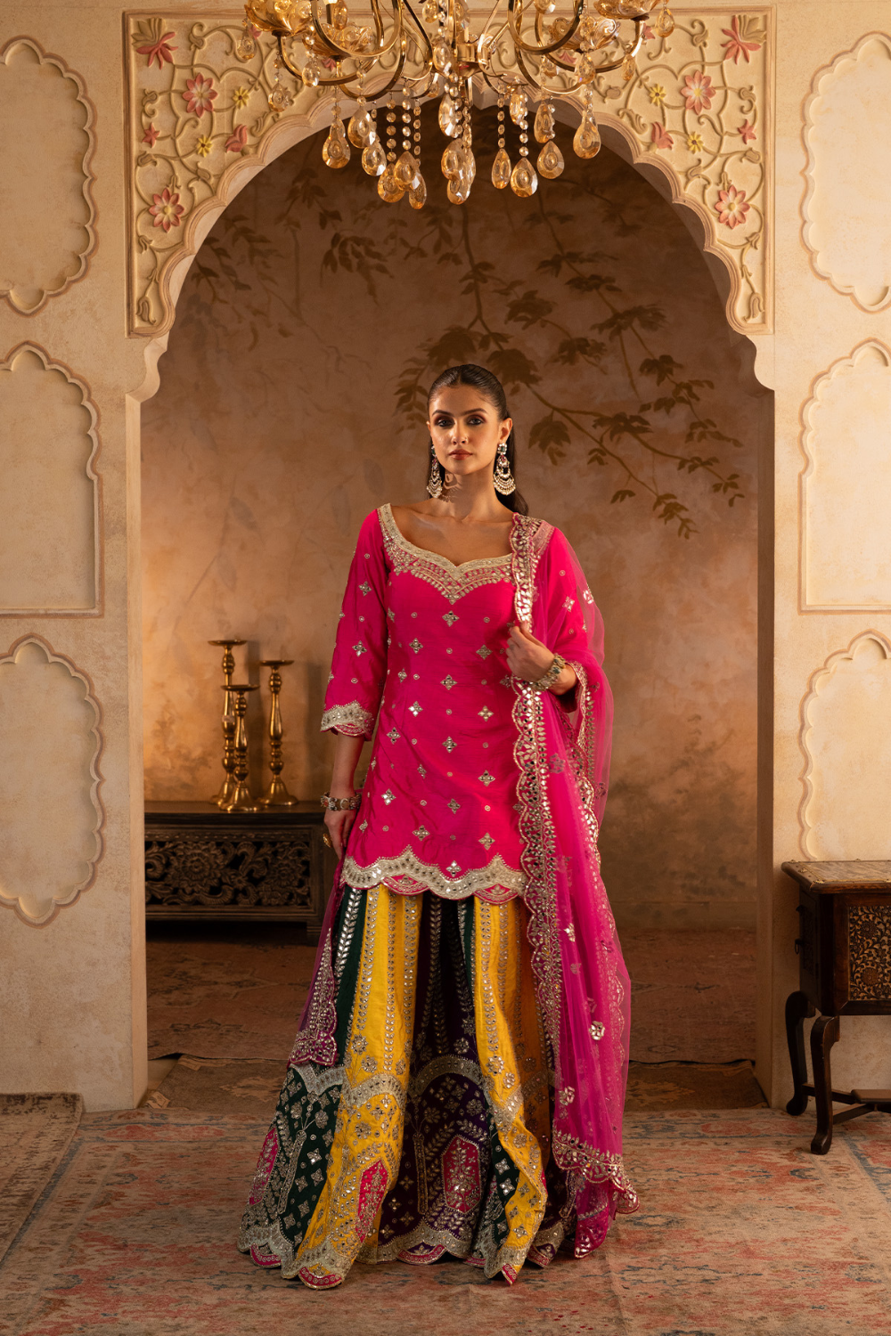 Multi Raw Silk Sharara Set