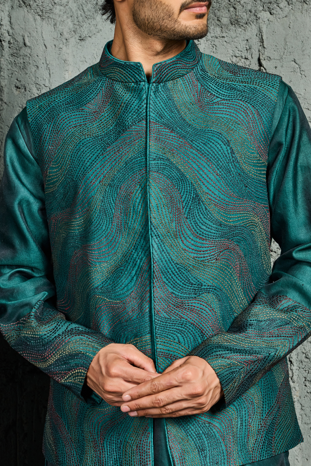 Green Wave Waistcoat Set