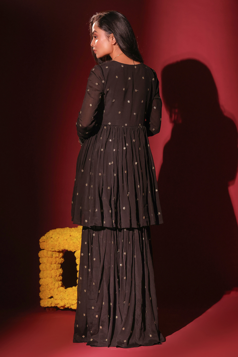 Black Peplum and Gharara Set