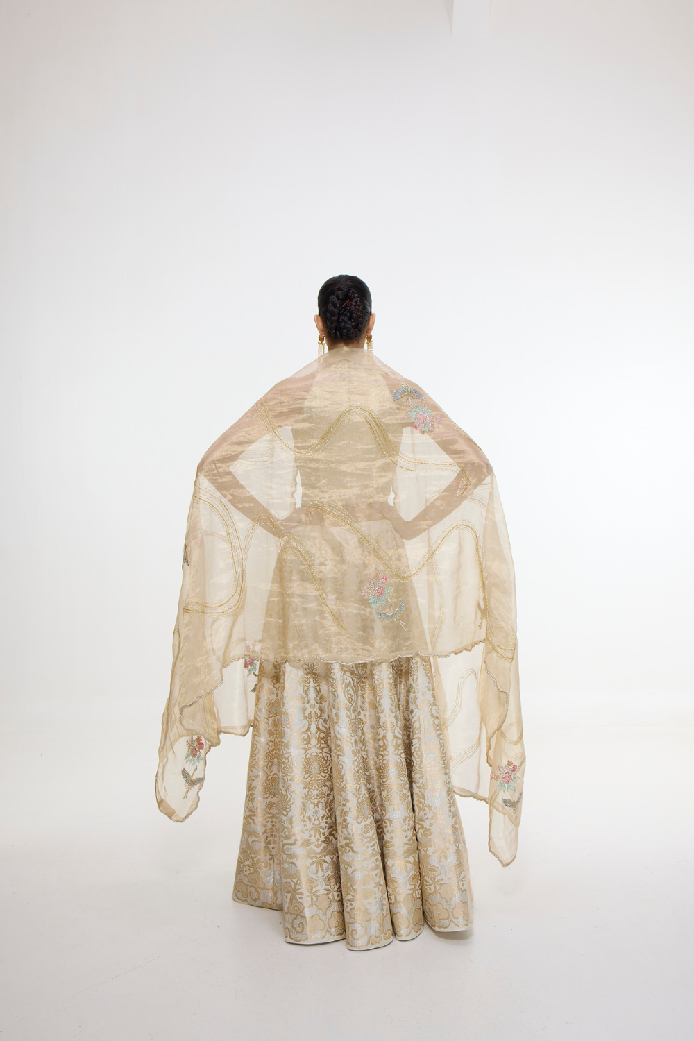 Handwoven Ivory-Gold Silk Lehenga Set