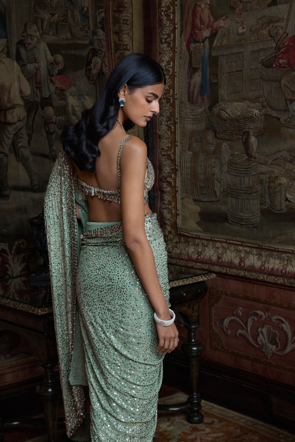 Moss Green Sequin Saree