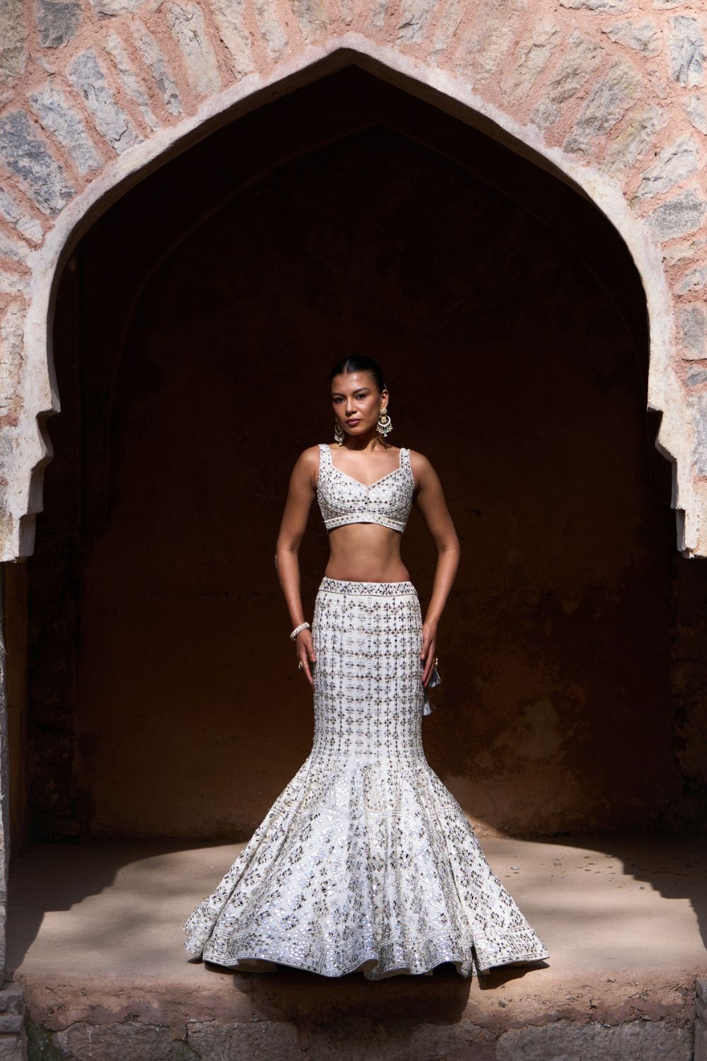 NIRMAL — Ivory Raw Silk Lehenga Set
