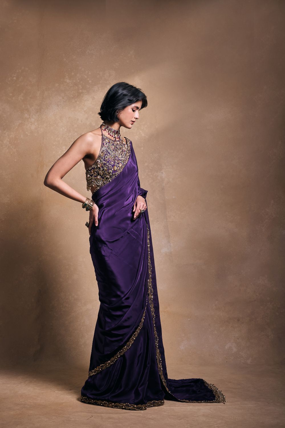 DEEP PURPLE CREPE  SAREE