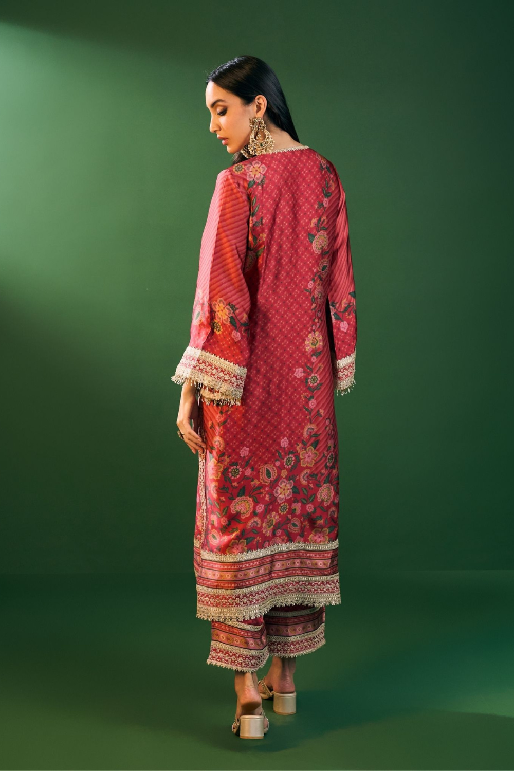 Osha Cupro Satin Red Kurta Set