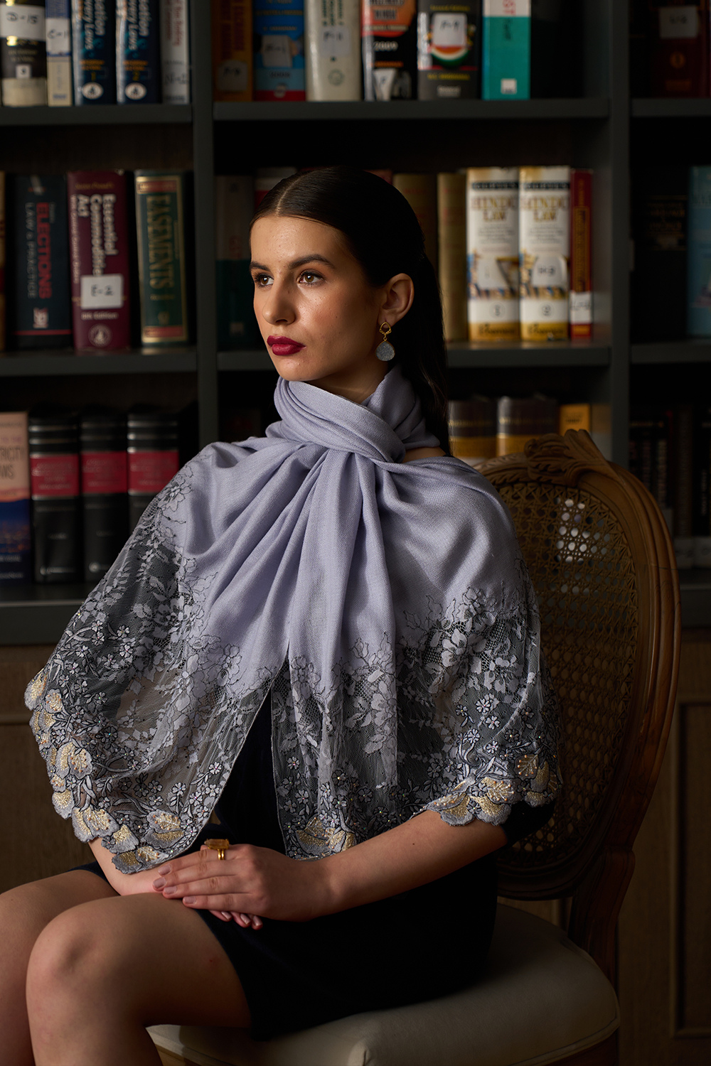 Dainty Petals | Embroidered Wool Silk Stole – Zen Blue