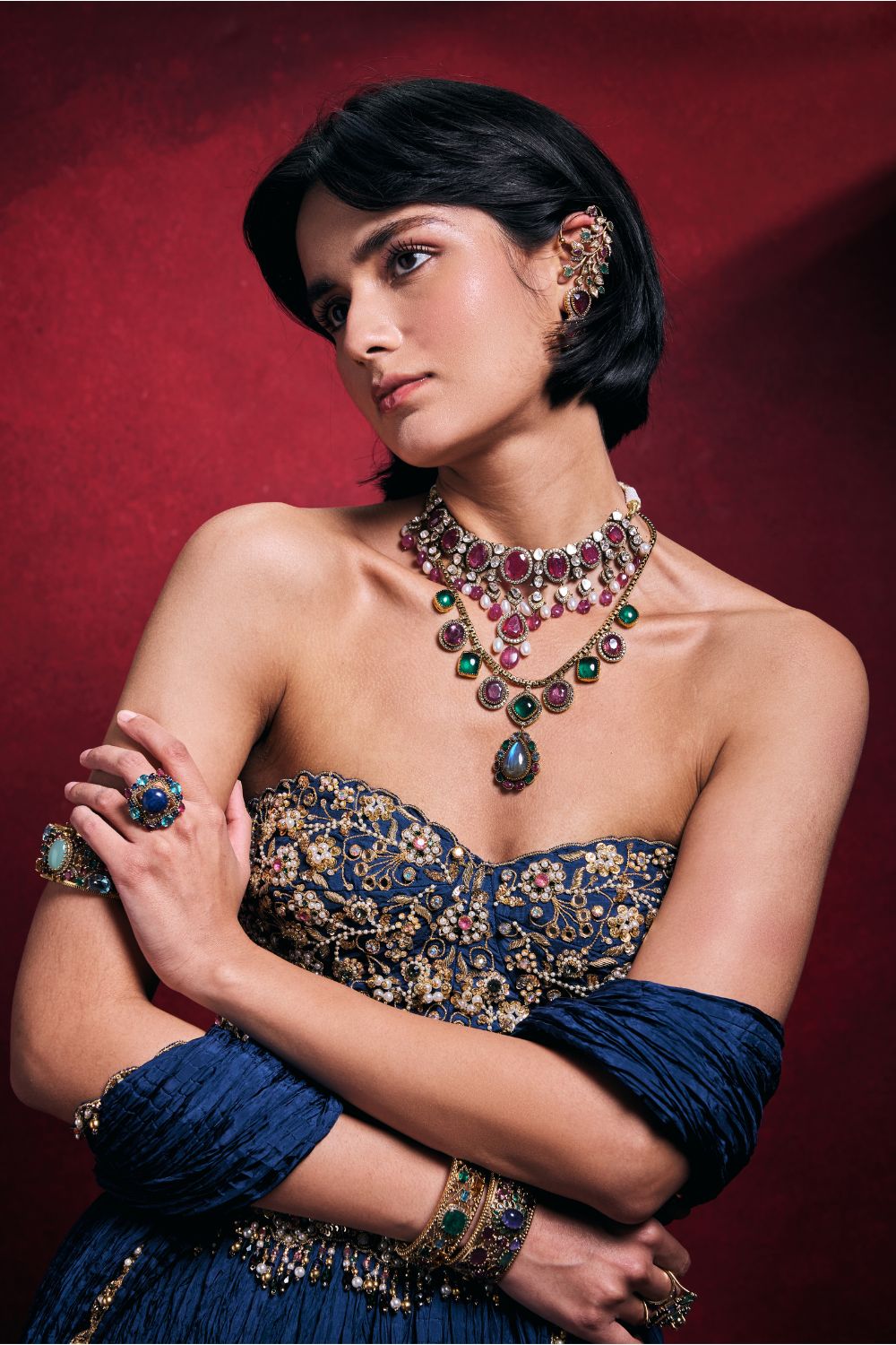 ROYAL BLUE CRUSHED LEHENGA SET
