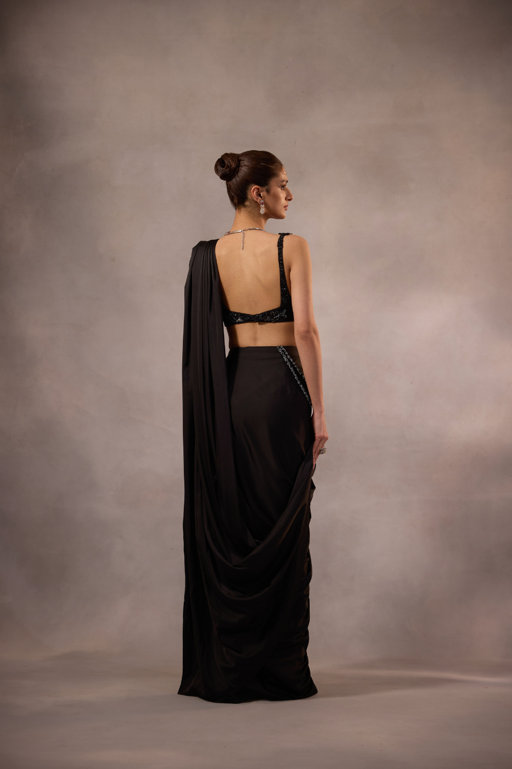 Black Embroidered Blouse with Drape Saree