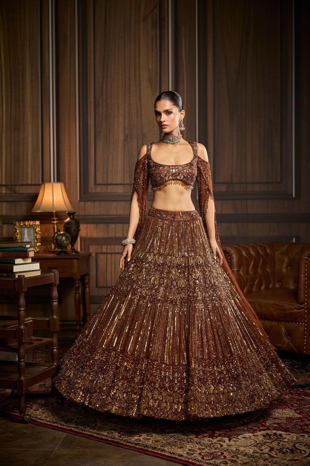 METALLIC GOLD EMBELLISHED  LEHENGA SET