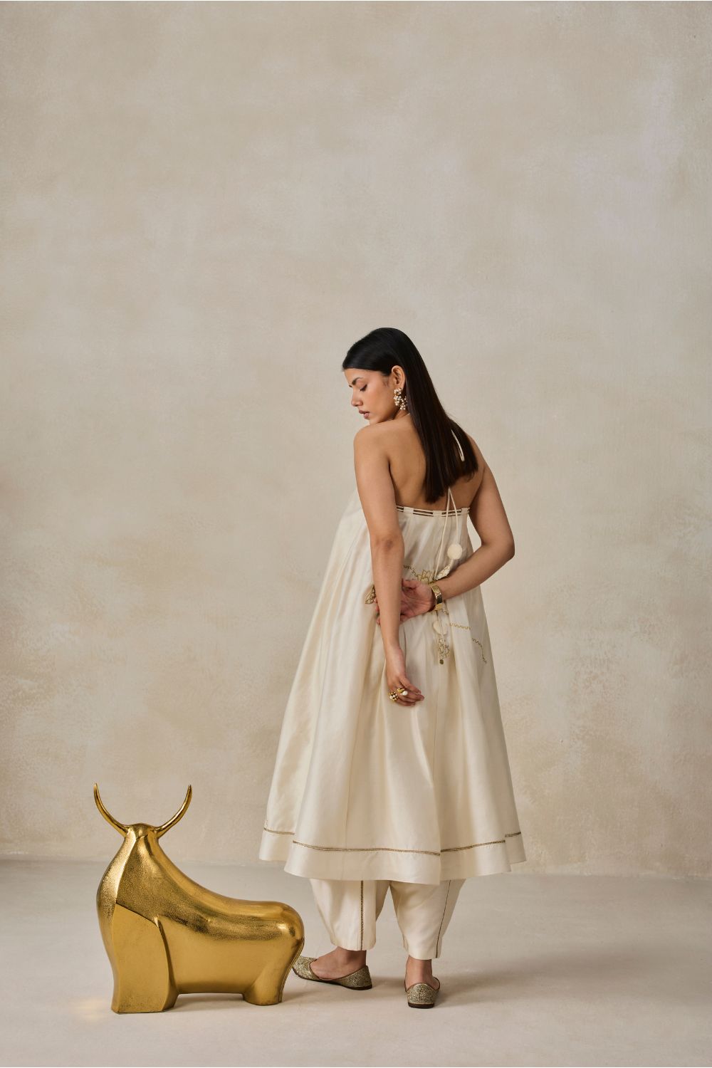 Chanderi Offshoulder Kurta With Pant Set