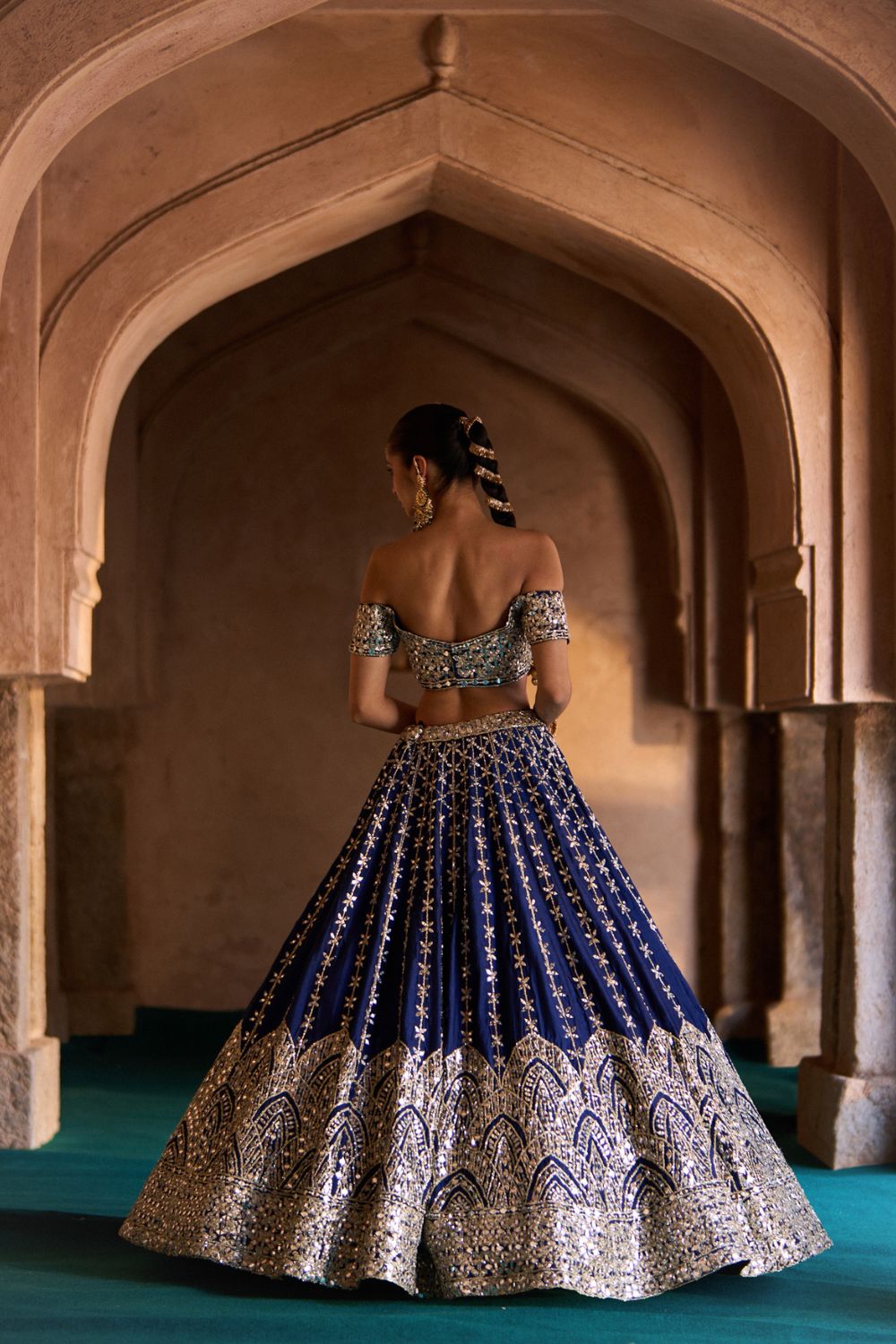 NEER — Navy Blue Raw Silk Lehenga Set