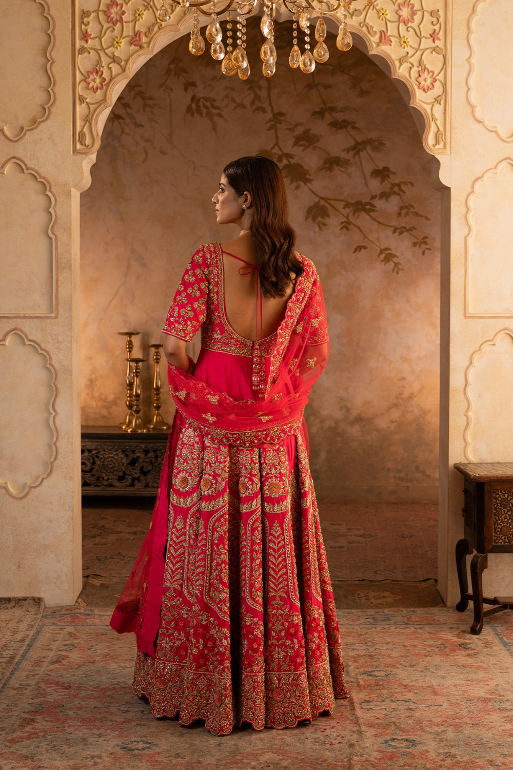 Red Raw Silk Anarkali Set