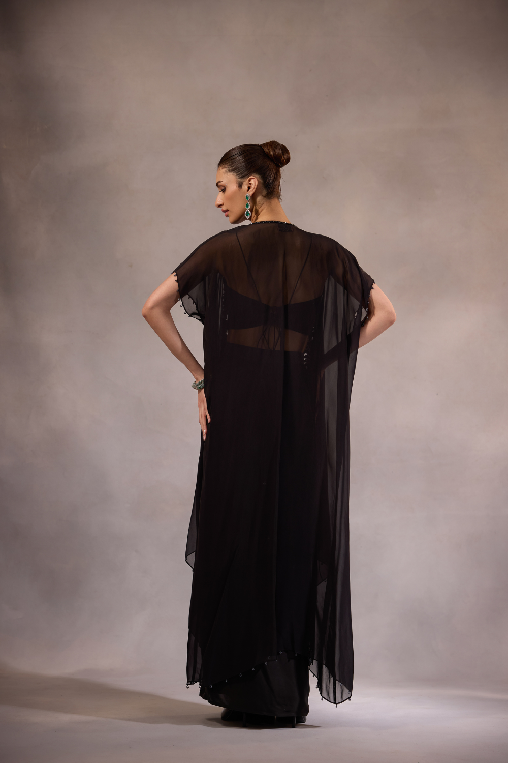 Black Embroidered Cape Set of 3