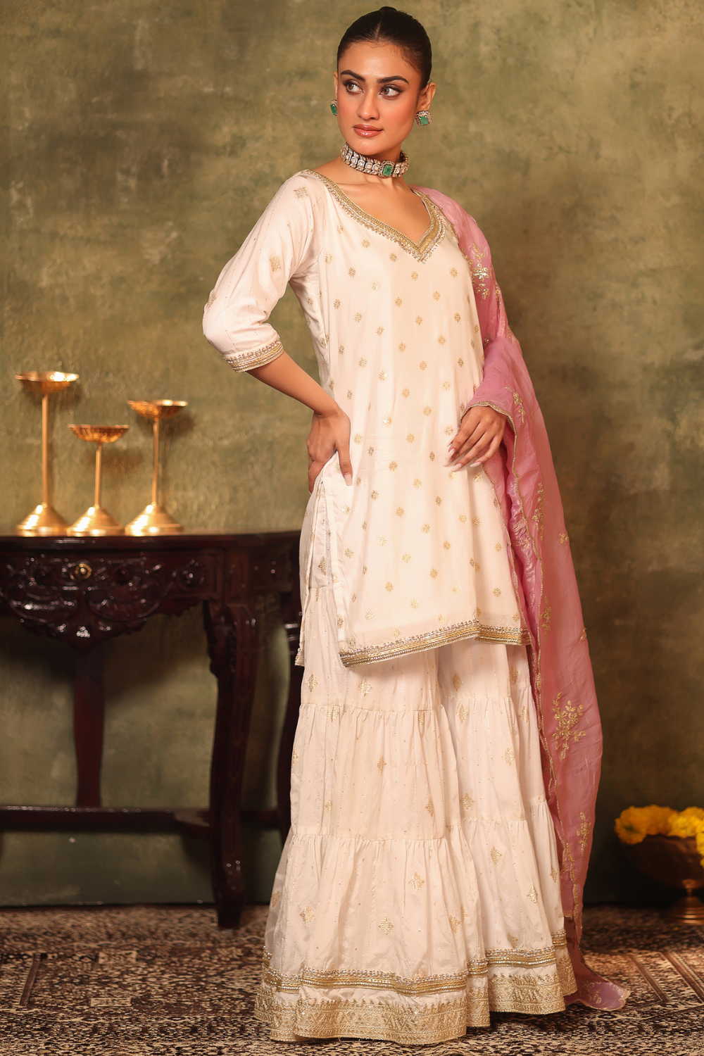 White Kurta and Gharara Set
