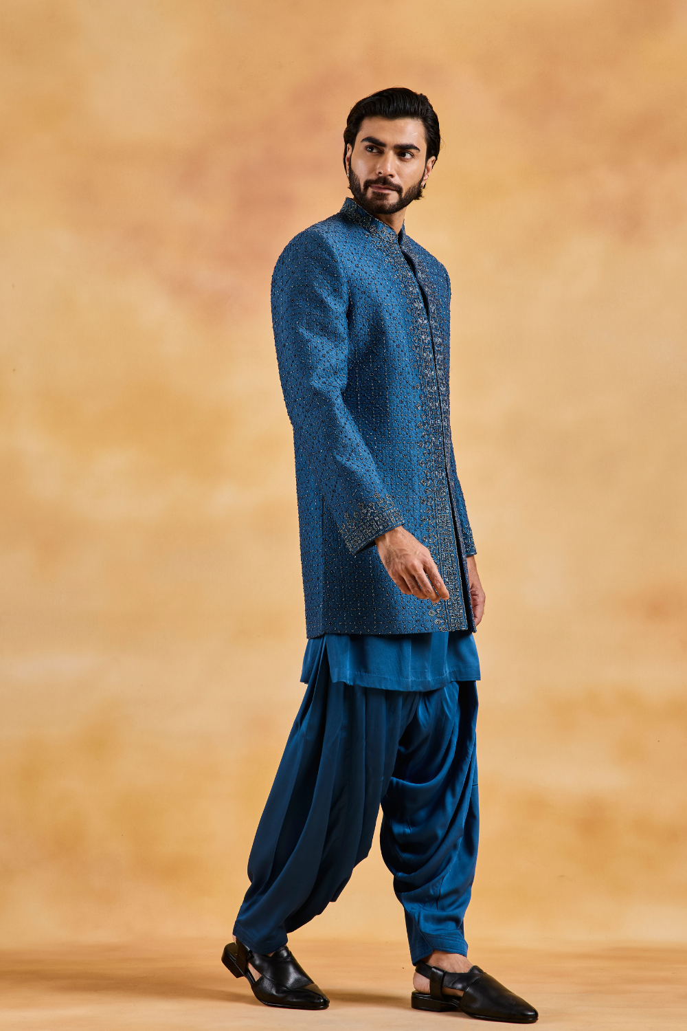 Cobalt Blue Sherwani Kurta Salwar Set