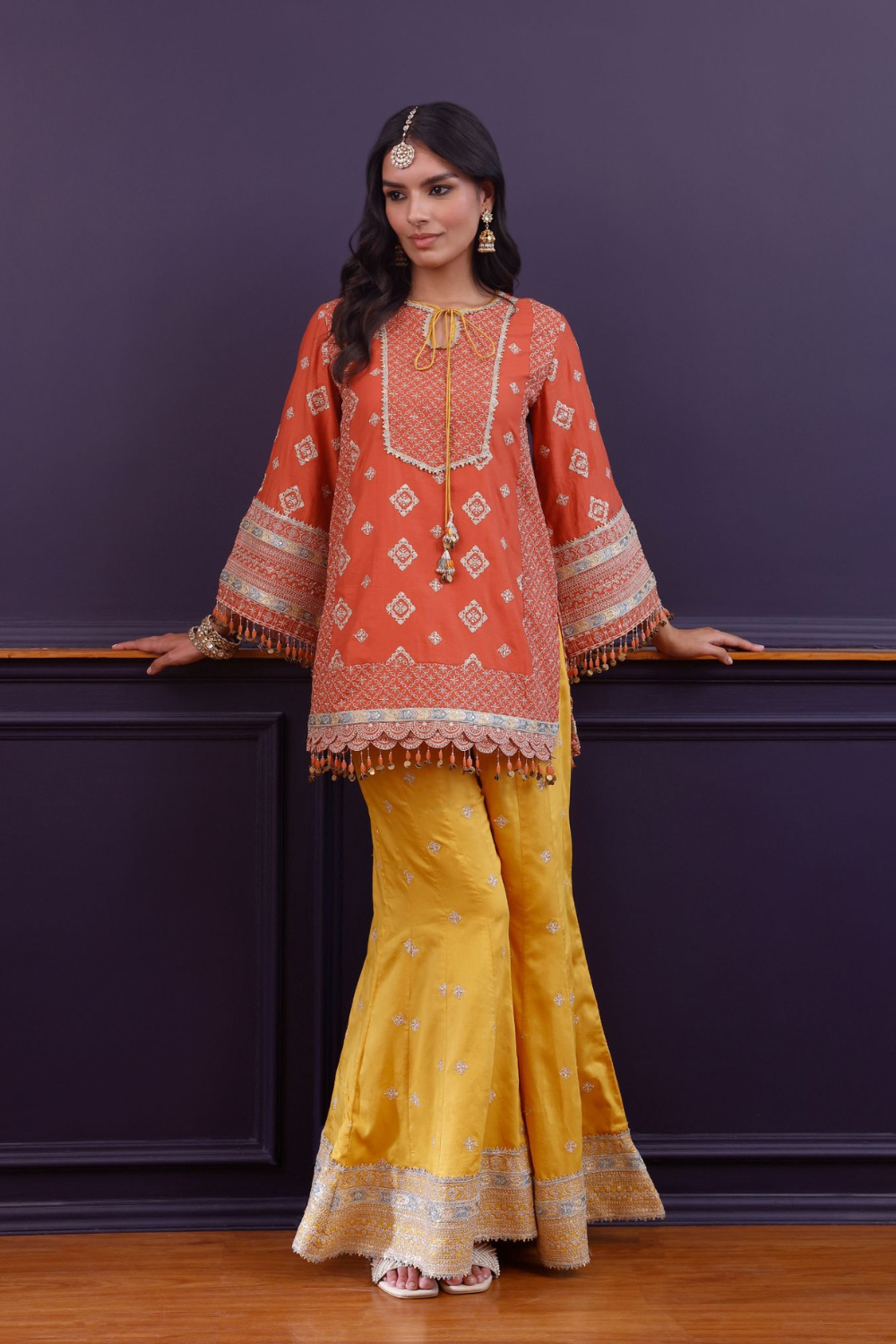 Hira Pima Satin Orange Kurta Set