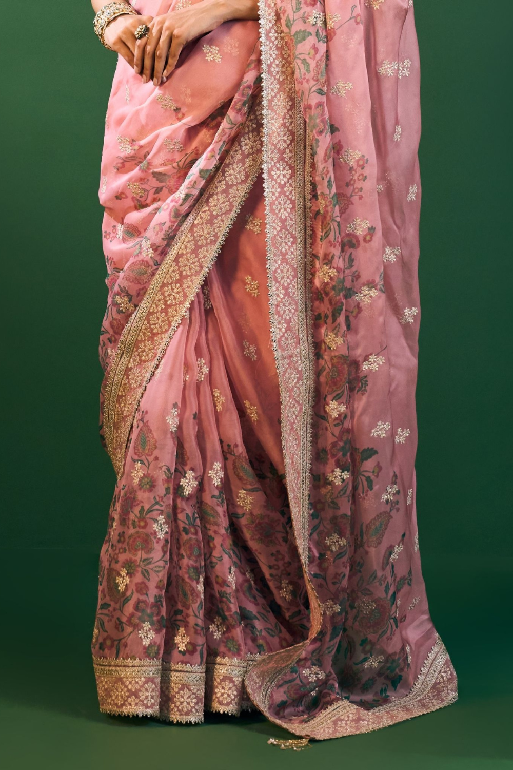 Leya Organza Printed Pink Saree