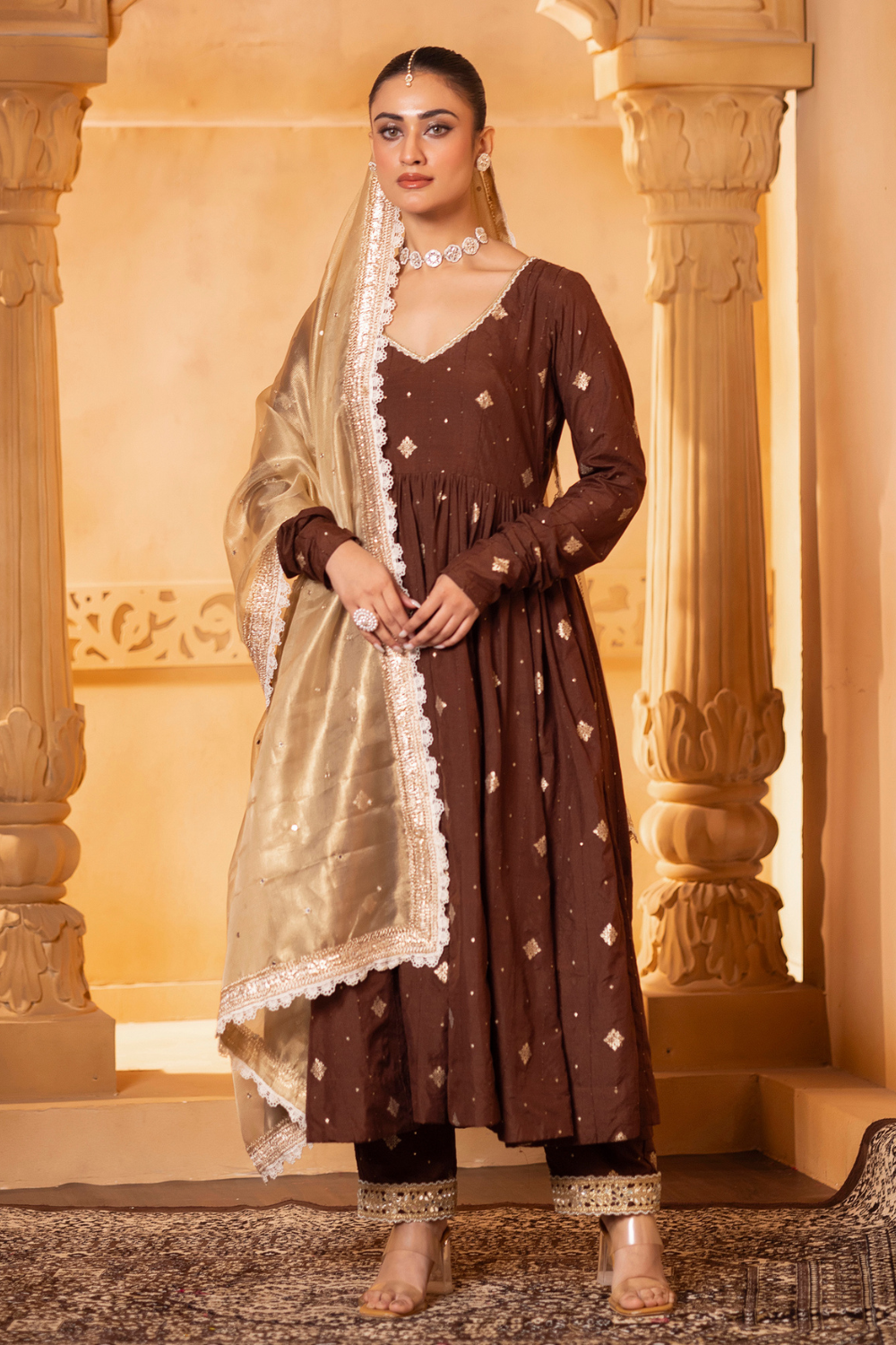 Brown Anarkali Set