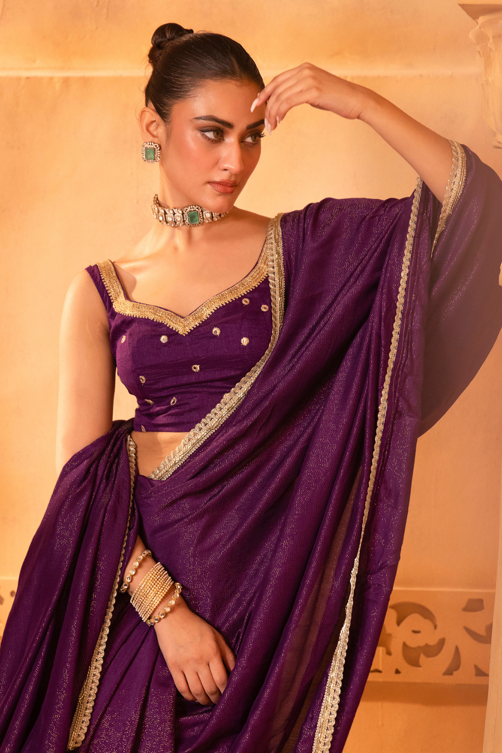 Purple Silk Saree Set