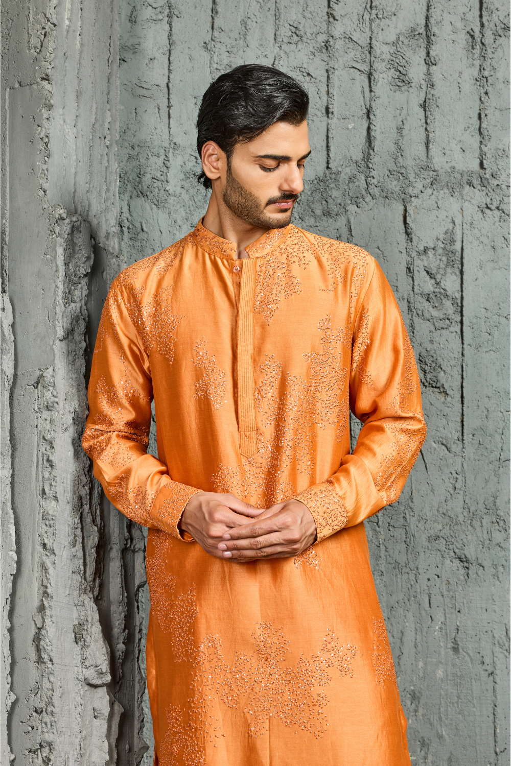 Sunset Bloom Orange French Knot Kurta Set