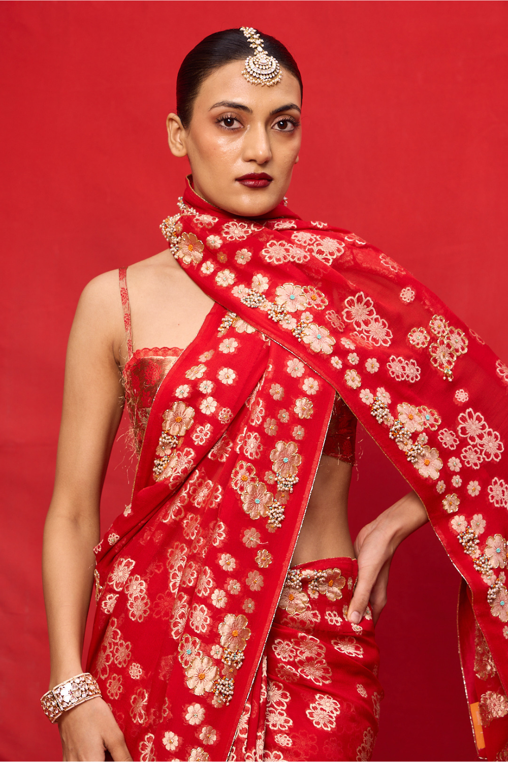 Handwoven Red Chiffon Banarasi Saree